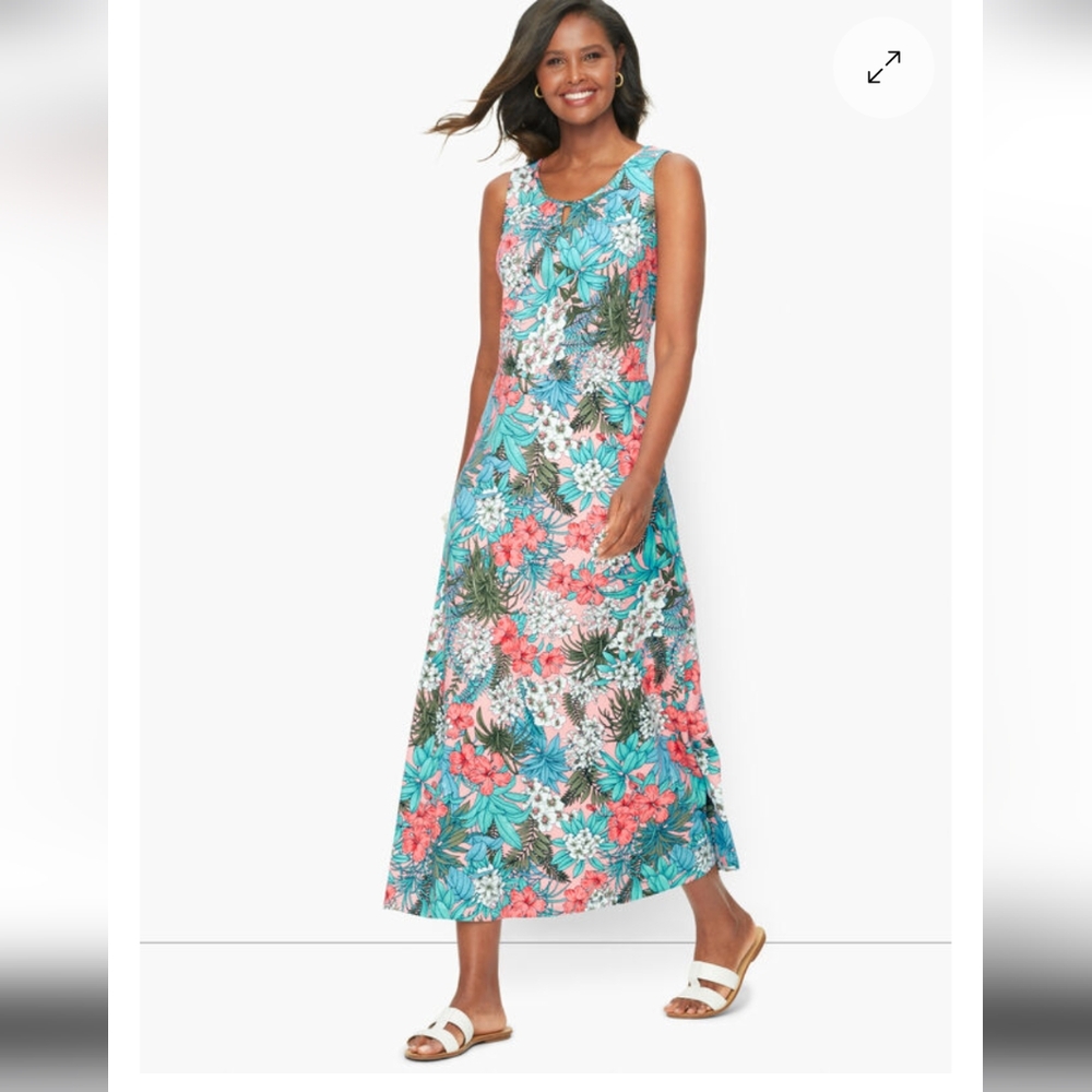 Talbots Teal and Coral Tropical Floral Maxi Dress